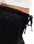 Pull&Bear satin wide leg trousers in black