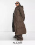 Threadbare Plus Jodie maxi puffer coat with hood in chocolate brown