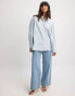 NA-KD x Laura Jane Stone oversized shirt with high cuffs in blue & white stripe