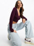 Pacsun pointelle long sleeve v-neck top in wine