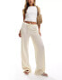 ASOS DESIGN beach textured mid rise wide leg trousers in tan