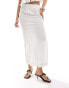 Bershka tie waist linen maxi skirt in white