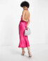 ASOS DESIGN Tall cowl neck halter midi with tie wrap waist in bright pink