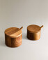 Wooden sugar bowl with spoon