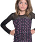 Big Girls Long-Sleeve Printed Mesh Combo Dress