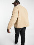 Threadbare Plus borg lined overshirt shacket in camel