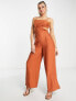 ASOS DESIGN linen tie back button side jumpsuit in terracotta