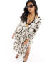 Isla & Bird tie dye long sleeve maxi beach dress in cream