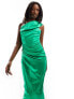 Jaded Rose ruched satin one shoulder maxi dress in green