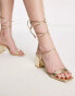 Truffle Collection strappy mid heeled square toe sandals in gold