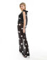 ASOS DESIGN mesh maxi dress with contrast satin ties in spot print