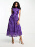 ASOS DESIGN Lace midi dress with bow back detail in purple