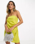 ASOS DESIGN satin bandeau mini dress with gathered waist detail in chartreuse