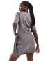 In The Style exclusive wrap tie side mini t-shirt dress in charcoal