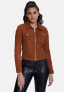 Women's Denim Style Zipper Suede Jacket, Whiskey