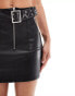 ASOS DESIGN leather look mini skirt with belt detail in black