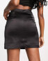 New Look satin split mini skirt in black