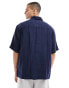 GANT short sleeve garment dyed linen revere collar shirt relaxed fit in navy