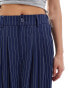 Extro & Vert highwaisted pleated palazzo trousers in blue pinstripe co-ord