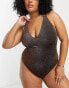 South Beach Curve Exclusive swimsuit with tie detail in brown metallic