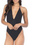 Bikini Lab Women's 243663 Black Plunge Front Halter One Piece Swimsuit Size L