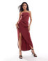 ASOS DESIGN soft manipulated square neck cami midi dress with wrap skirt in dark red