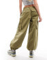 River Island straight leg parachute pant in dark khaki