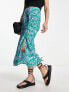 Vila wrap midi skirt with ruched side detail in green print