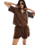 Lindex co-ord Edda Linen blend boxy beach shirt in brown