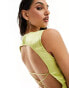 Kaiia satin high neck open tie back top co-ord in lime