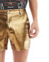 ASOS DESIGN slim short in gold metallic