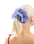 DesignB London double layer gingham scrunchie in blue