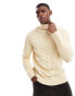 Superdry cable roll neck jumper in off white