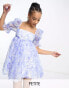 Forever New Petite puff sleeve organza mini dress in blue floral