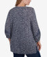 Plus Size Embroidered V-Neck Hatchi Spacedye Knit Top with Balloon Sleeves