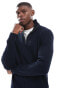 Jack & Jones chunky rib knitted half zip jumper in navy