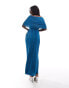 ASOS DESIGN two in one fallen shoulder plisse maxi dress in petrol blue