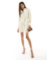 In The Style belted plisse shirt dress in cream