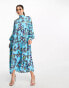 Y.A.S Petite high neck maxi dress with bow back detail in blue floral print