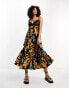 River Island tiered maxi beach dress in black tropical print