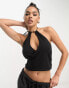 Urban Classics wrap halterneck top in black