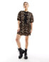 ASOS DESIGN puff sleeve tie front mini dress in leopard print