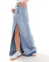 ONLY denim maxi skirt with frayed hem in blue