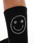 Vero Moda sporty ribbed socks with smile motif in black