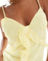 In The Style x Perrie Sian cami ruffle trim maxi dress in lemon yellow jacquard