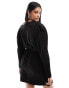 & Other Stories long sleeve wrap mini dress with extended shoulders in black