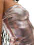 Basic Pleasure Mode metallic ribbed bandeau top in pink foil