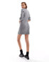 Object knitted henley mini dress in medium grey melange