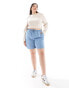 ONLY Curve pull on denim short in light blue