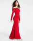 Juniors' Metallic Shirred Off-The-Shoulder Gown